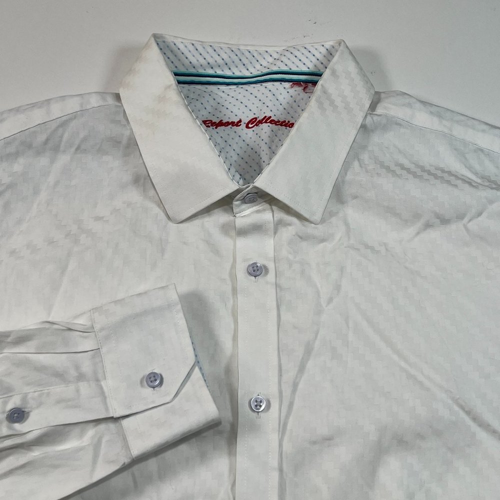 Report Collection Button Up Shirt‎ Mens XXL White Long Sleeve Geometric